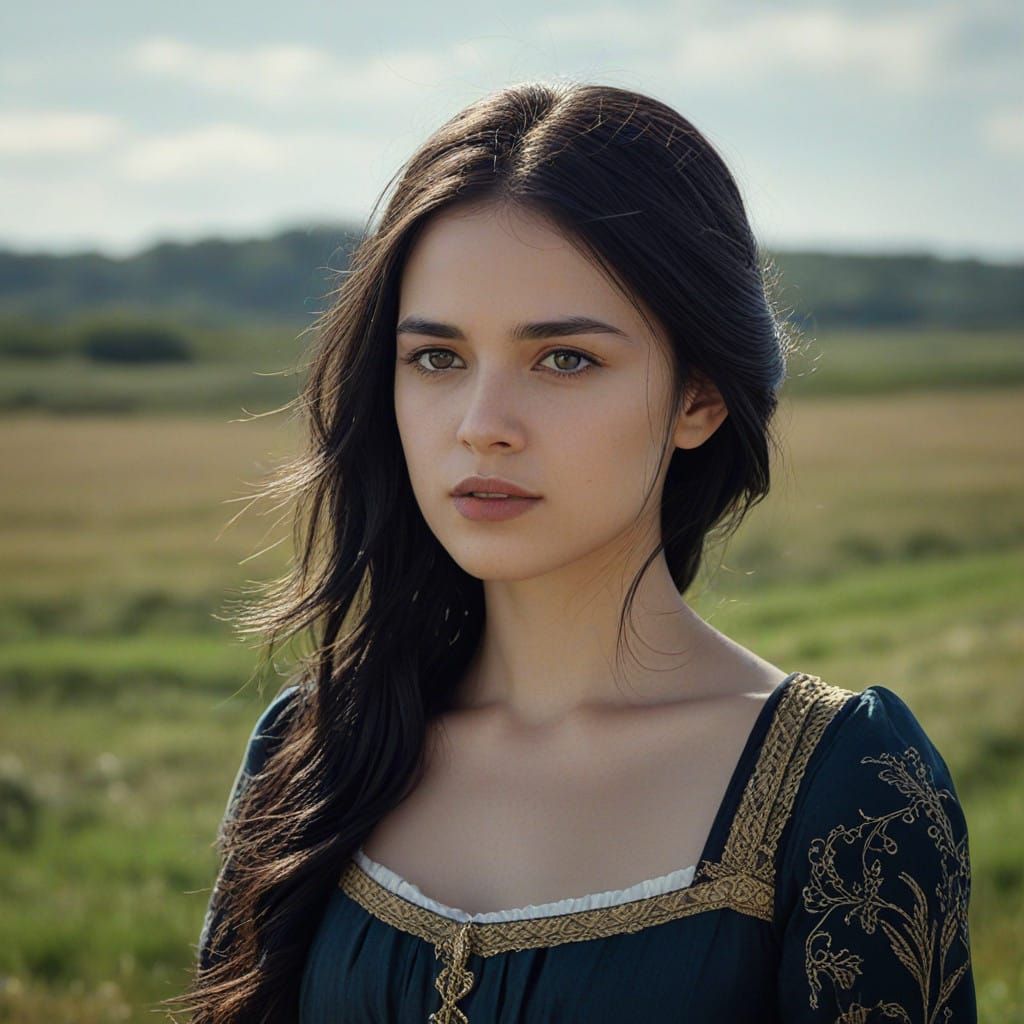 Ethereal Young Noblewoman in Medieval Field Portrait