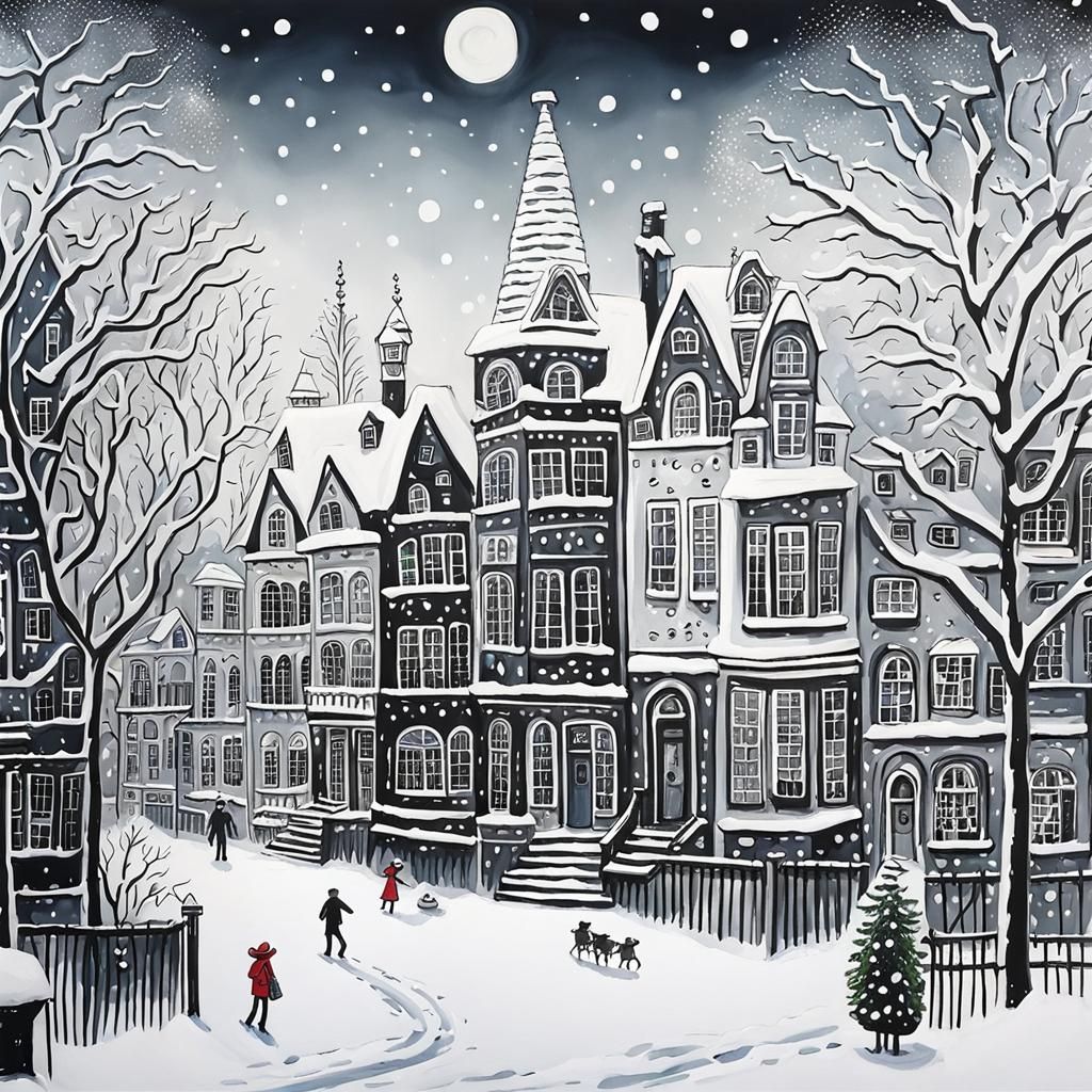 Monochromatic White Cityscape in Sketch Style