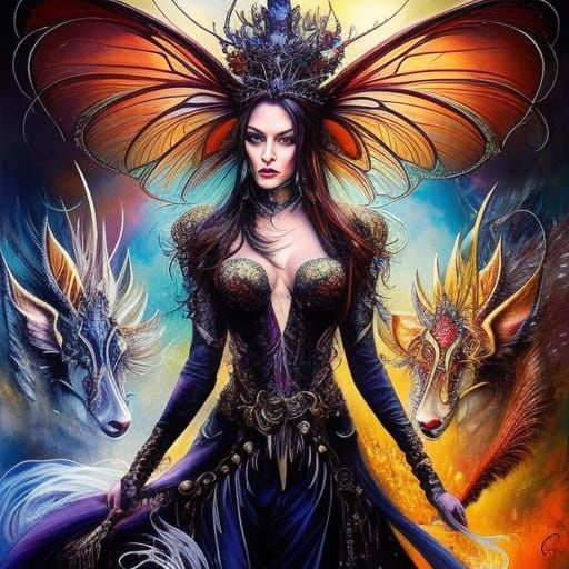 Badass Evil Fairy Queen Portrait in Fractal Style