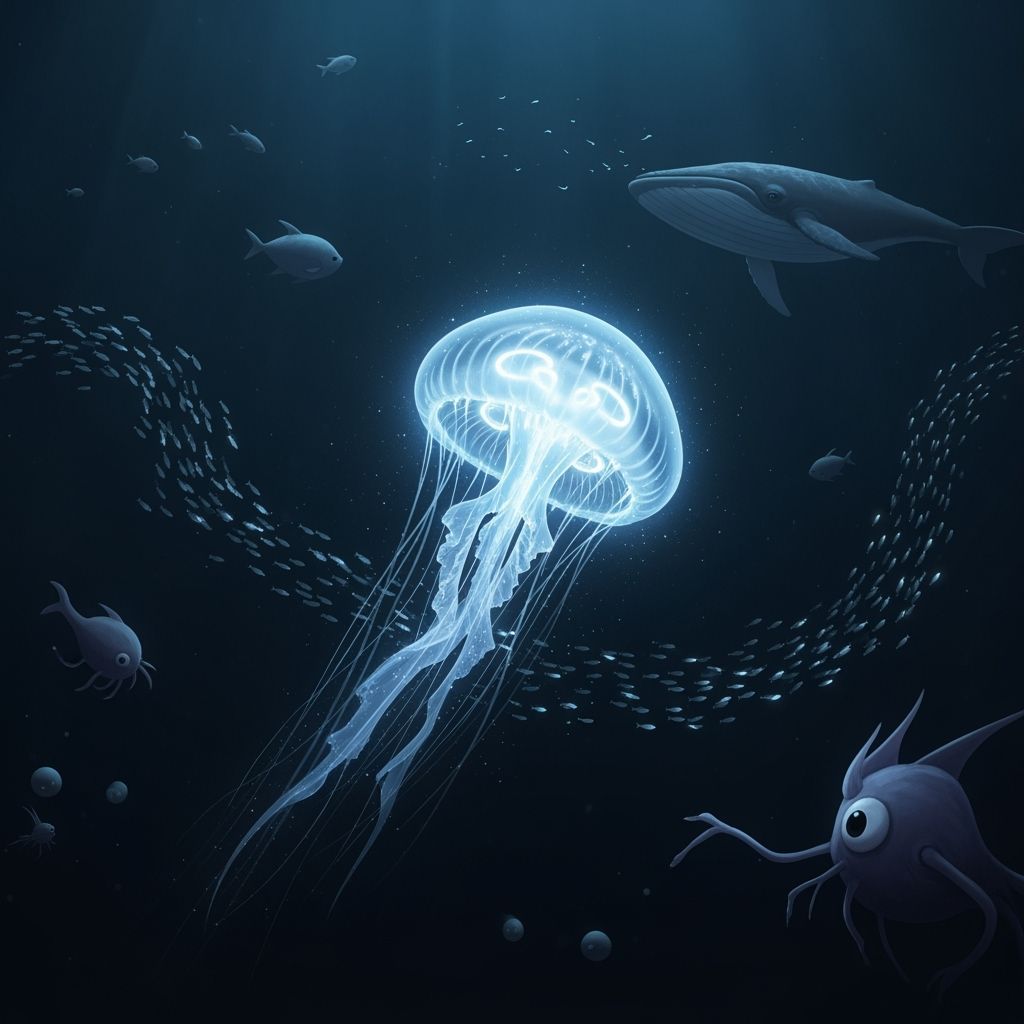 Bioluminescent Jellyfish in Dreamy Deep-Sea Fantasy