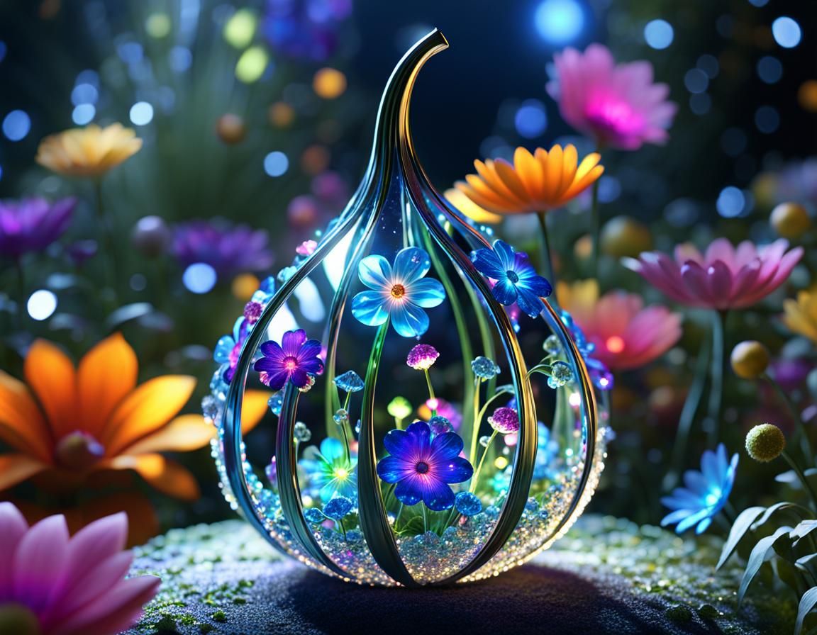 Crystal Garden Gourd with Bioluminescent Flowers