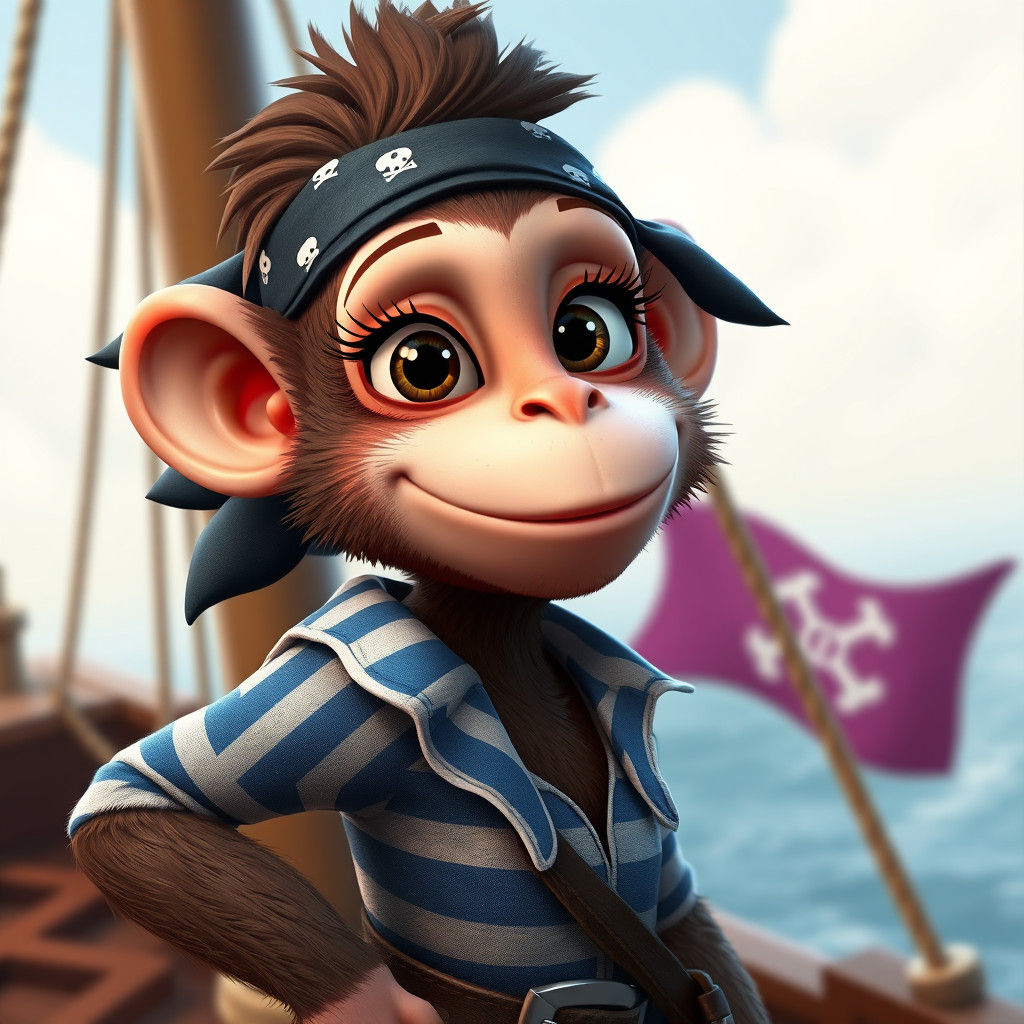 Pirate Monkey Portrait: 3D Animation Board Game Art