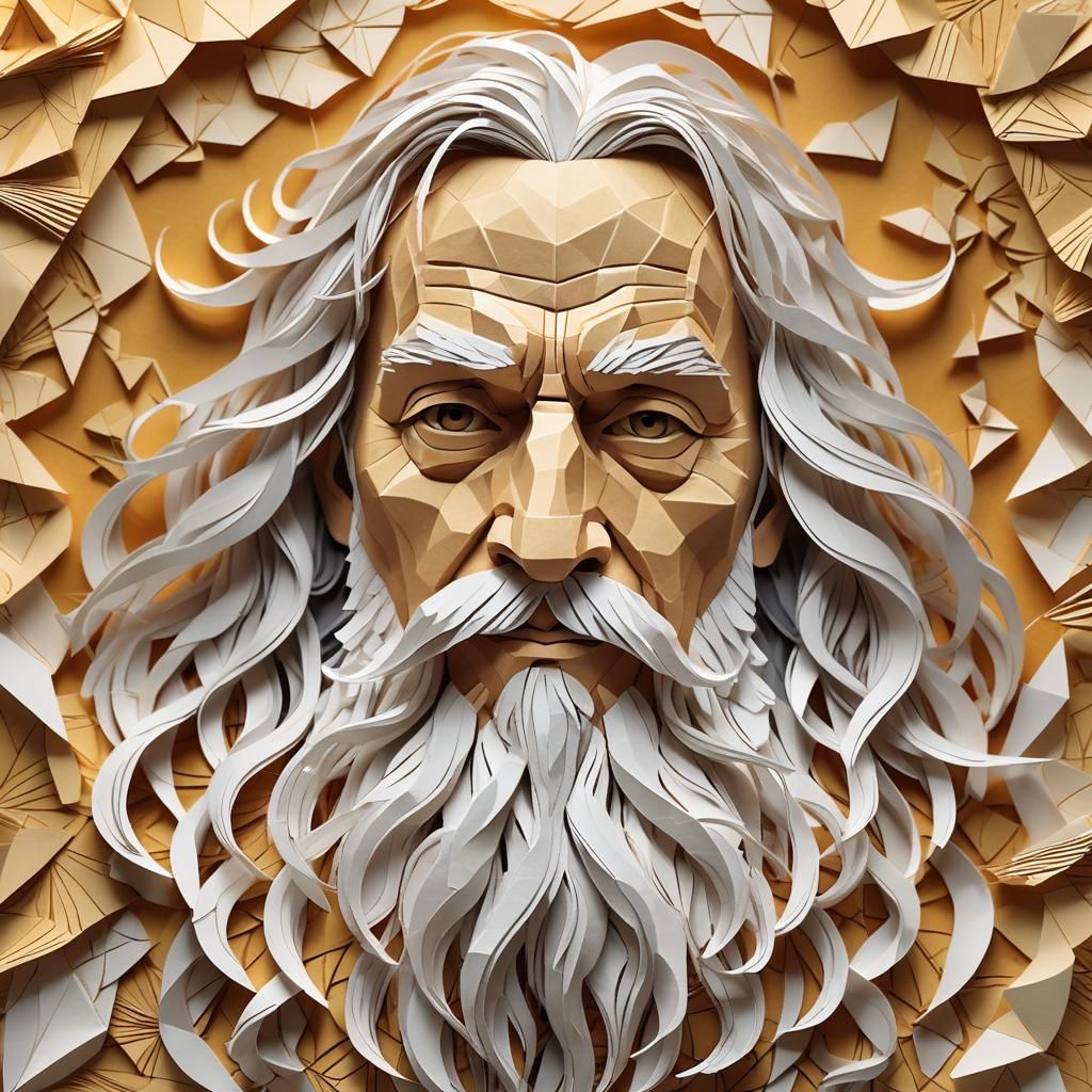 Papercraft Portrait of an Old Man in Origami Style