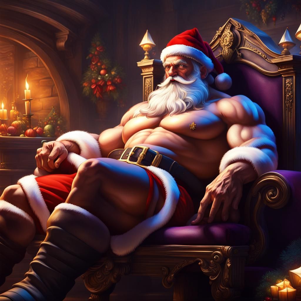Muscular Santa with Beautiful Girl: Dark Fantasy Art