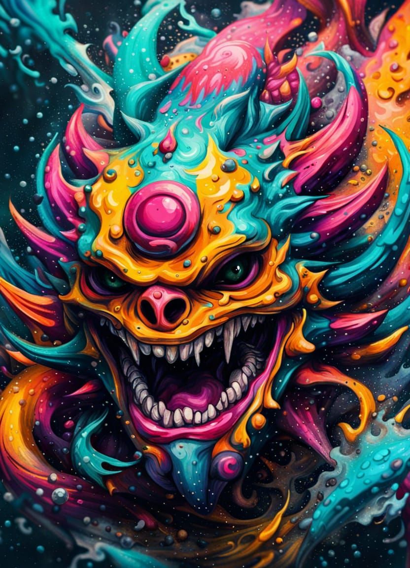 Vibrant Retro Photo of a Triton in Graffiti Art Style