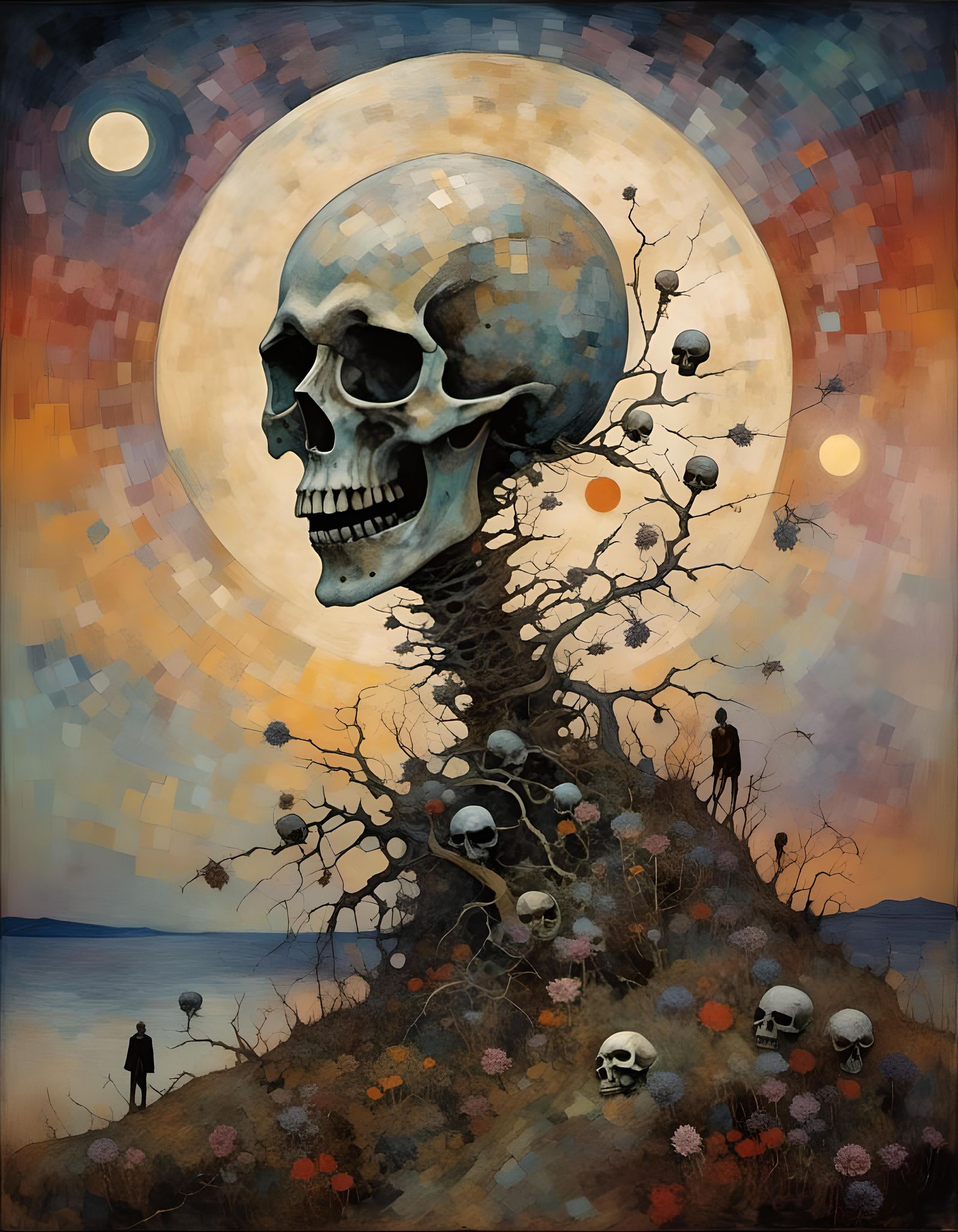 Gothic Skull Moon in Starry Night Sky