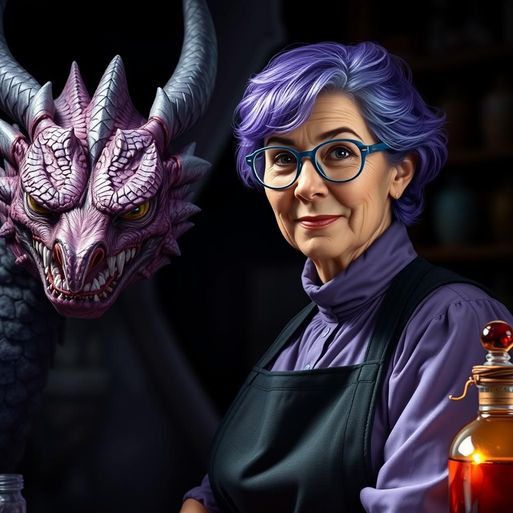 Magic Shopkeeper Portrait with Dragon Protector