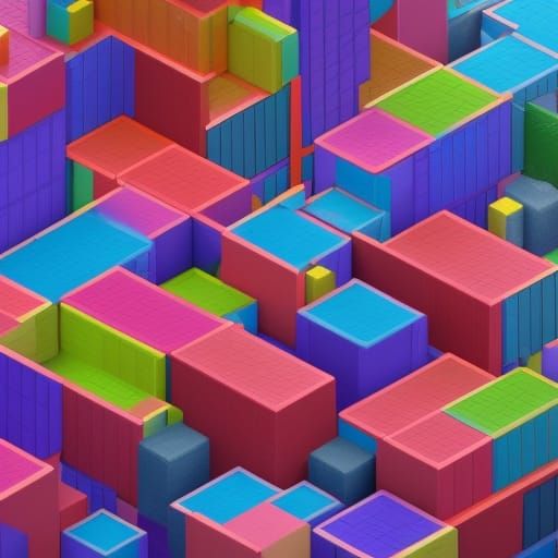 Colorful Tetris Building in City Block Concept Art