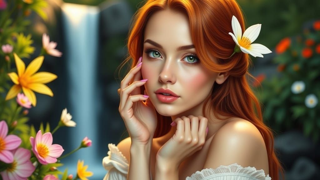 Photorealistic Portrait of a Beautiful Woman with Auburn Hai...