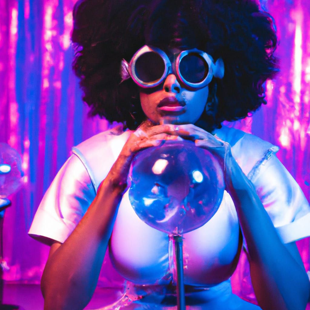 Retro-Futuristic Afro in Galactic Bubble Scene