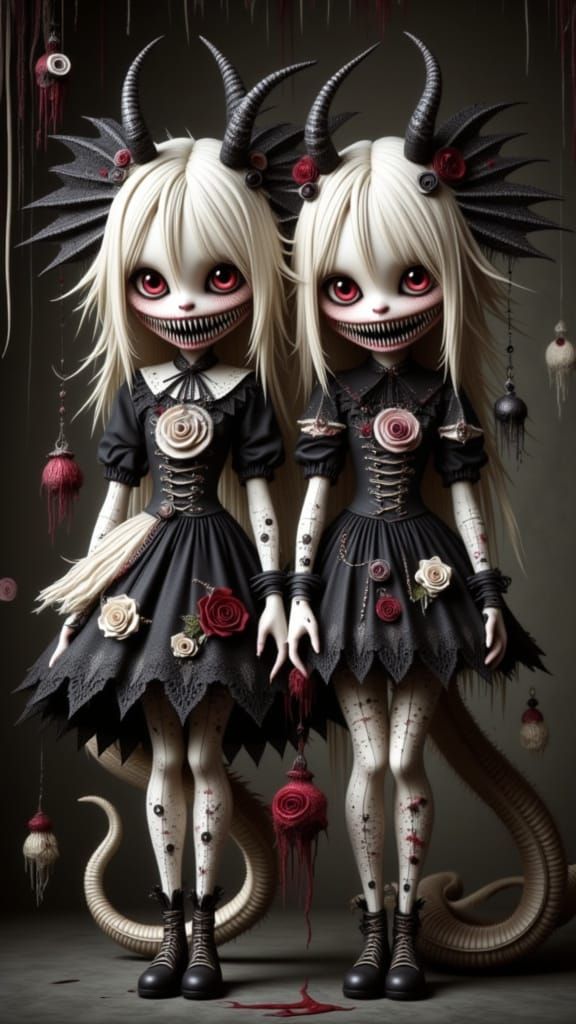 Gothic Sea Serpent Girls in Surreal Style