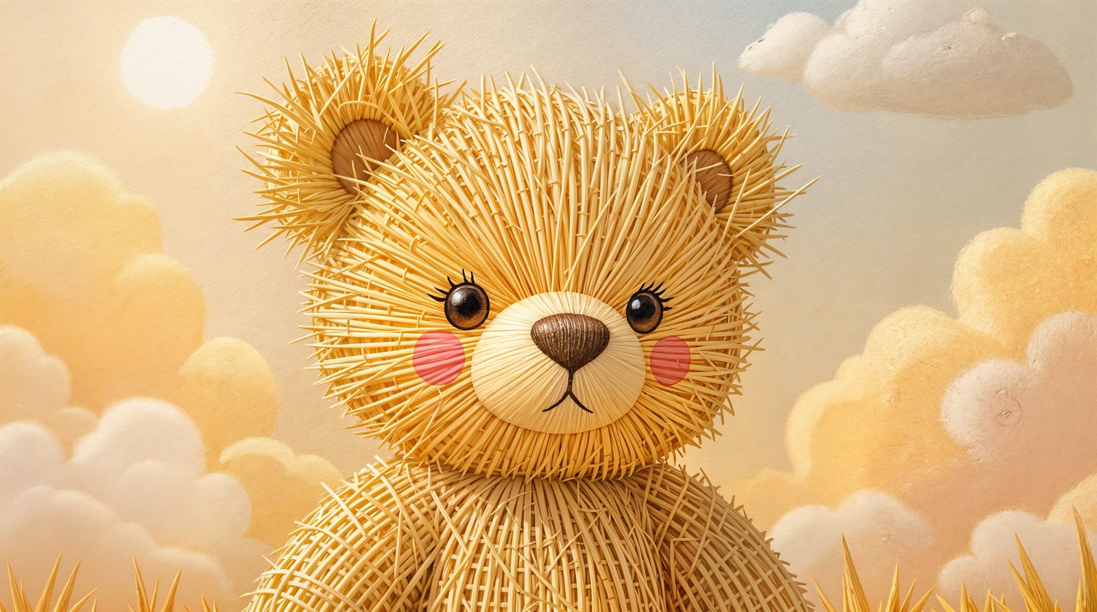 Chibi Straw Bear in Whimsical Oil Painting