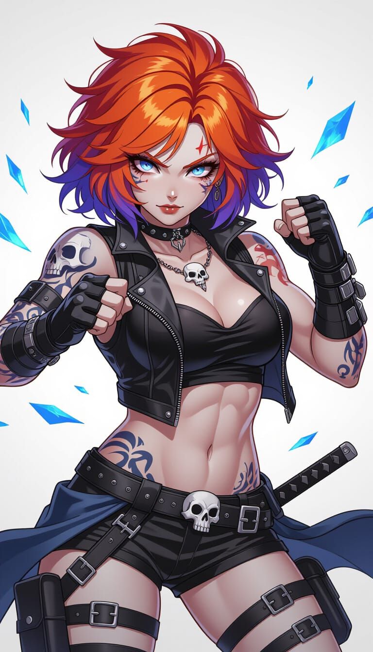 Fantasy Necromancer Brawler in Manga Anime Style