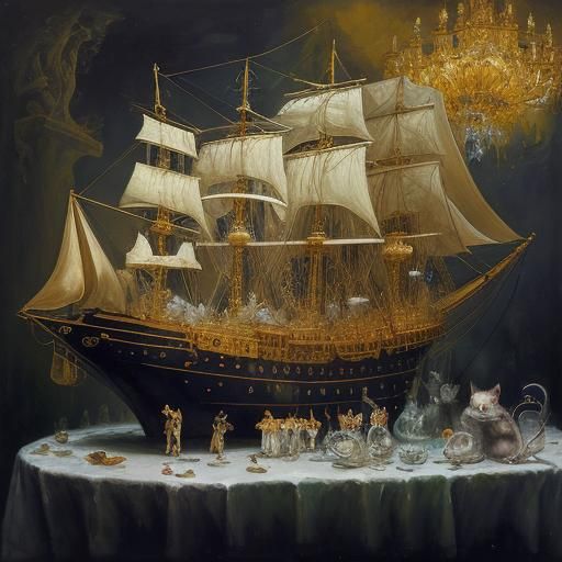 Crystal Ship with Mice and Rats, in Expressionist Style