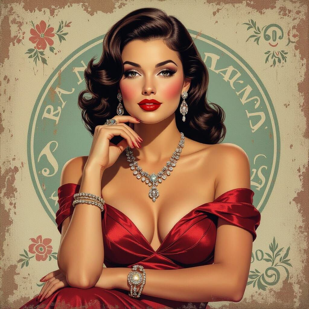Elegant Pin-Up Portrait in Vibrant Vintage Style