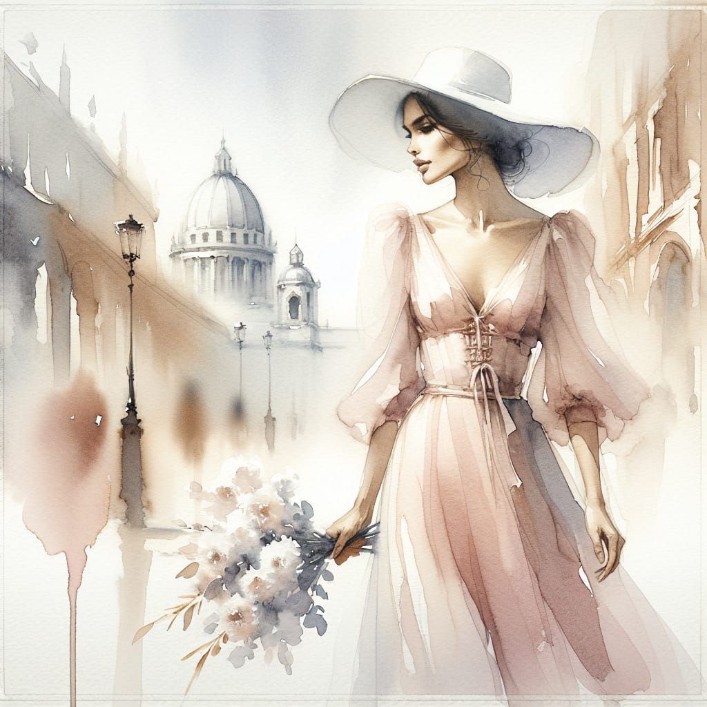 Ethereal Watercolour Portrait of a Middle-Eastern Woman in a...