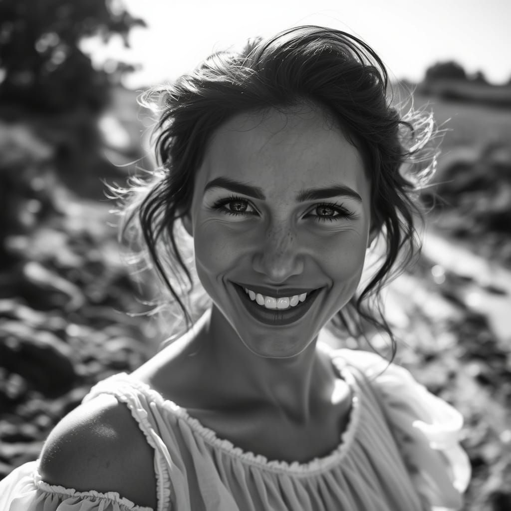 Ethereal Woman in Soft Focus Black and White Portrait