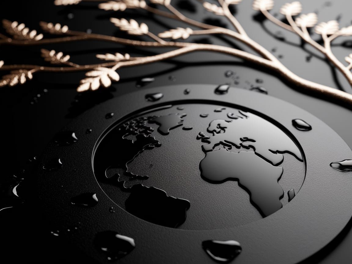 Elegant Embossed Earthscape in Metallic Gold and Black