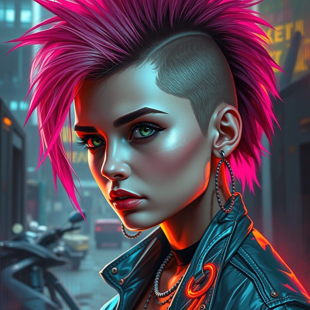 Surreal Portrait of a Chrome-Lit Punk Girl