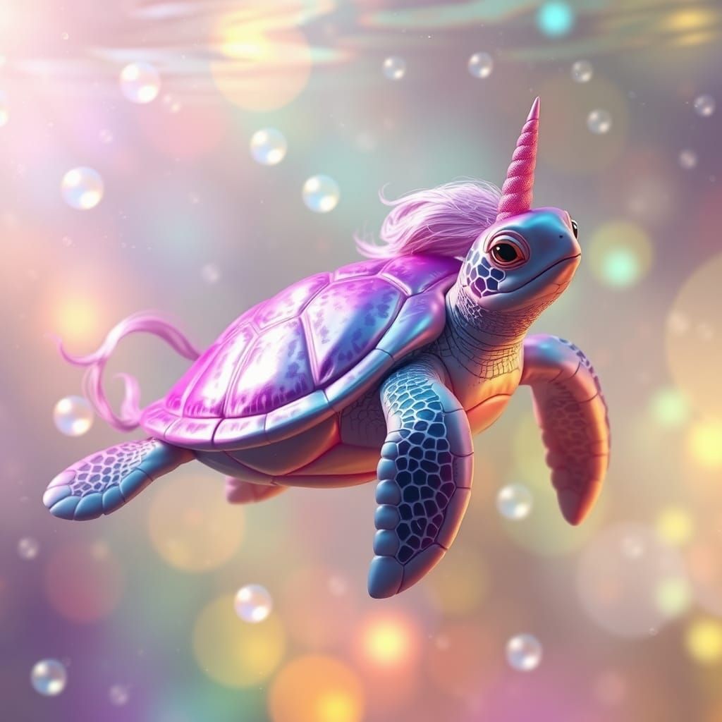 Iridescent Unicorn Sea Turtle in Rainbow Paradise