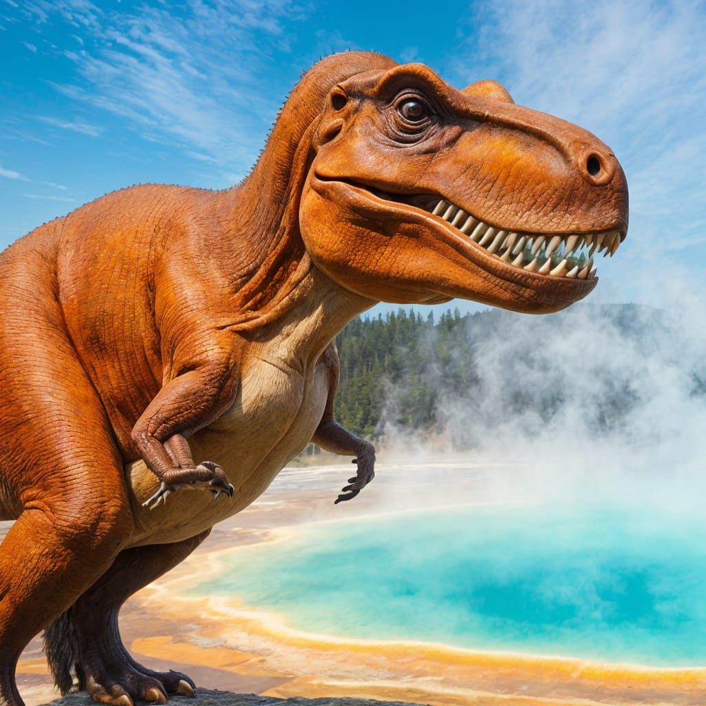 T-Rex near Grand Prismatic Spring, Photorealistic