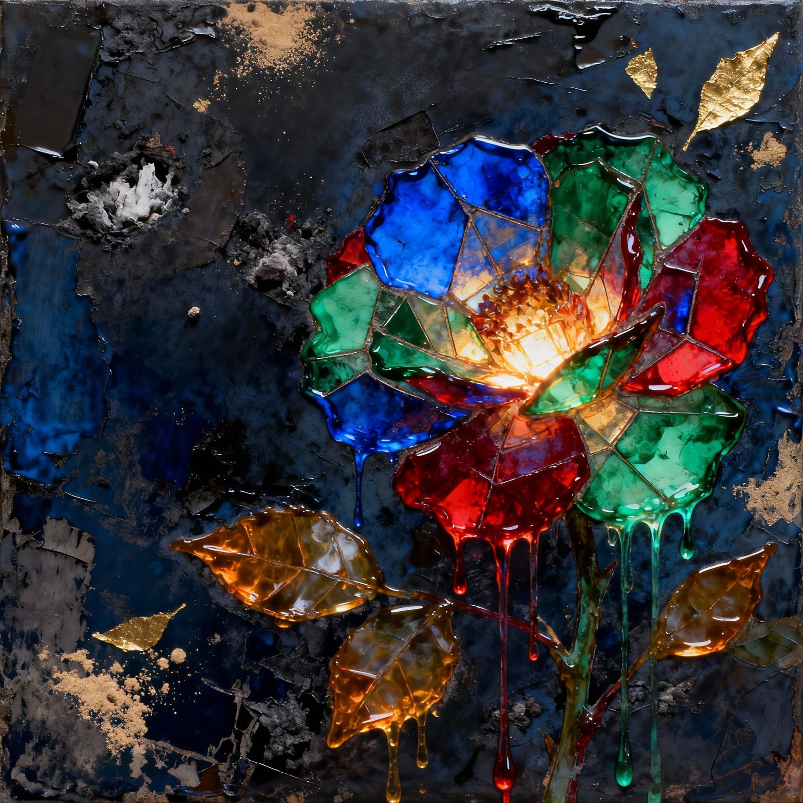 Vibrant Encaustic Flower Painting with Jewel Tones