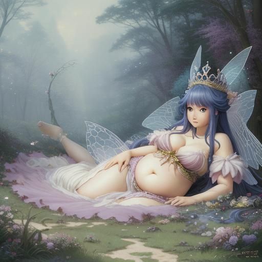 Anime Fairy Queen with Large Belly in Fantasy Setting