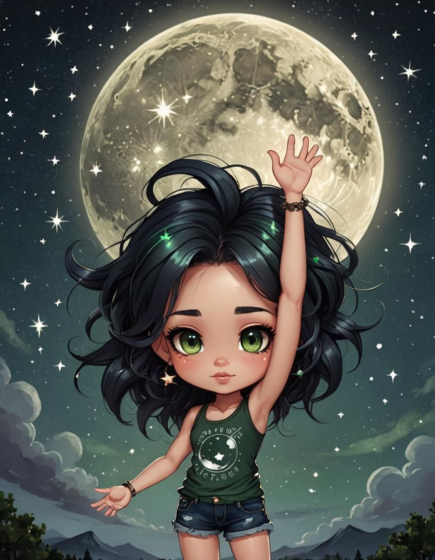 Chibi Woman in Night Sky Digital Art