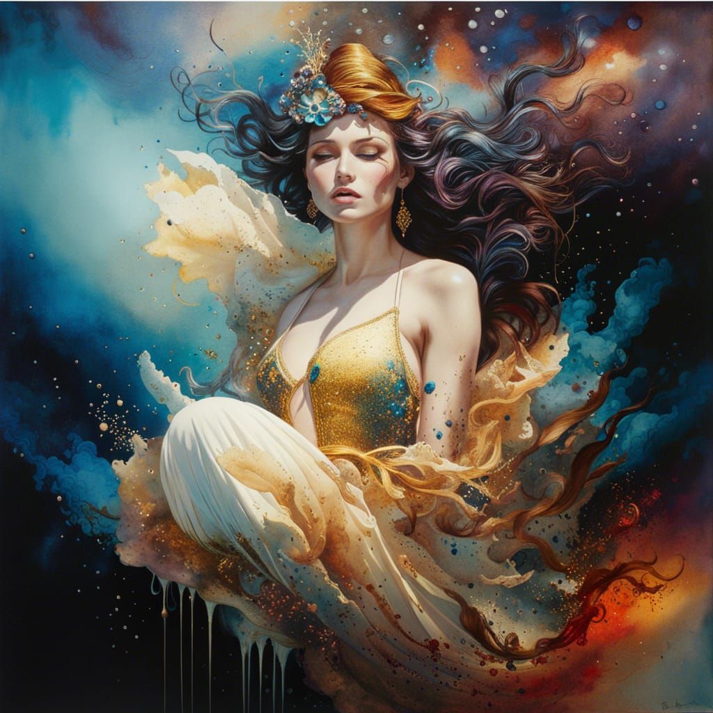 Cosmic Cherubs in Watercolor Explosion Style