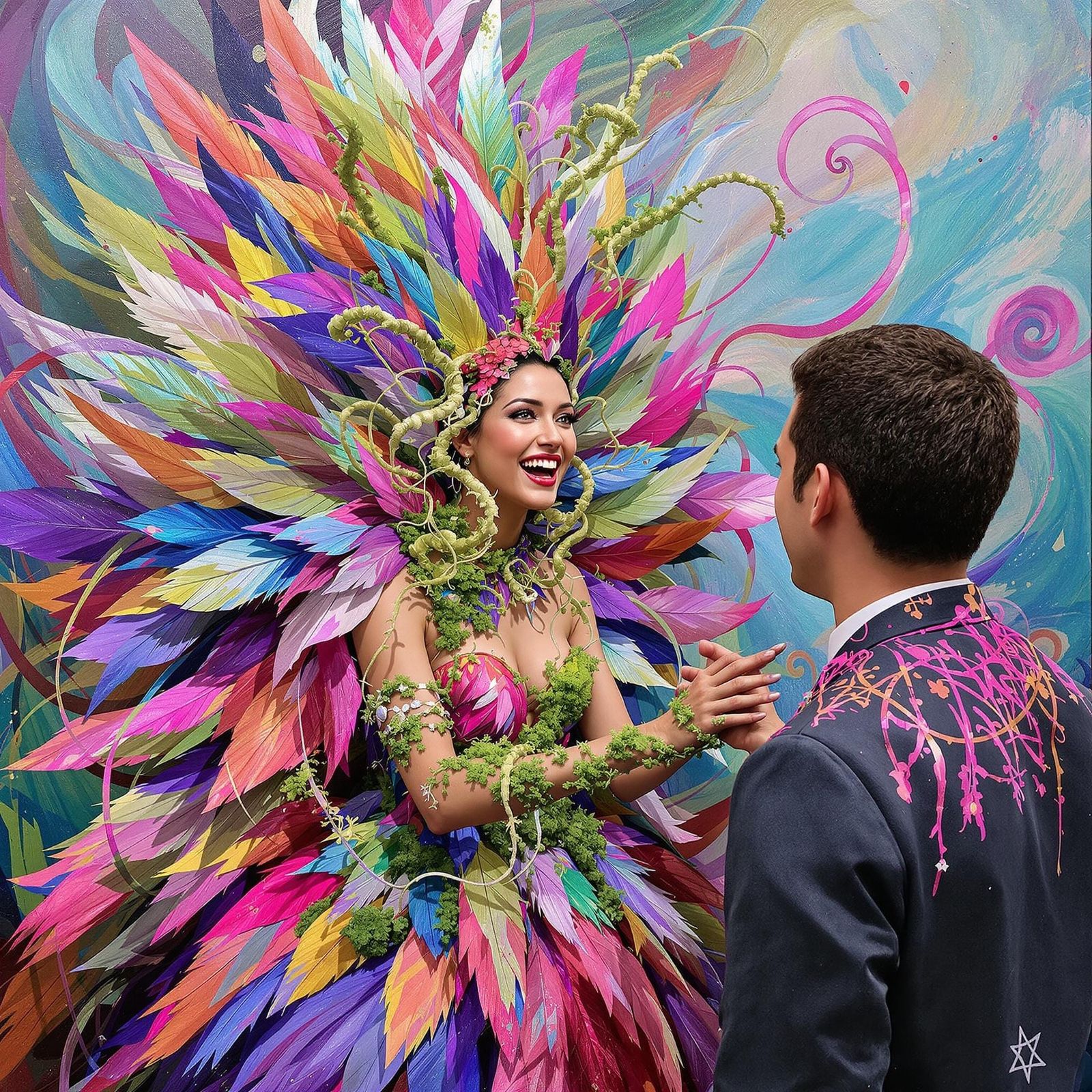 Woman in Living Dress: Acrylic on Canvas