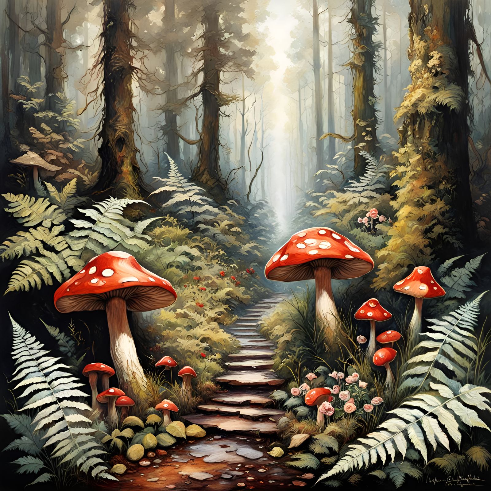 Mystic Forest Scene in Fairy Tale Style