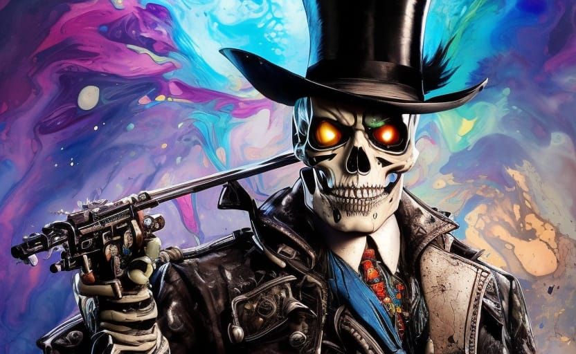 Badass Skeleton Man Portrait in Gouache Illustration