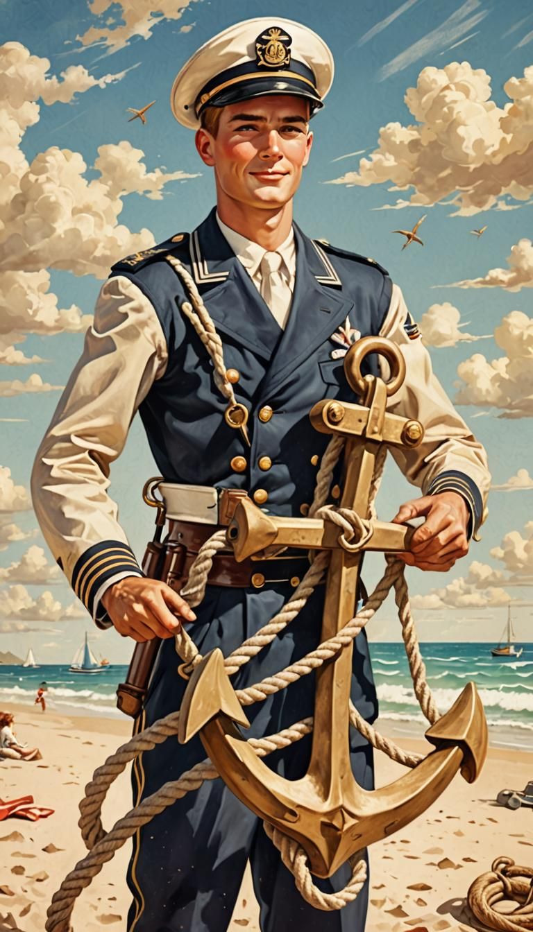 Vintage Sailor Illustration on Sunny Beach
