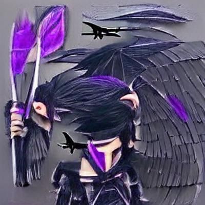 Winged Elf with Blades and Purple Eyes