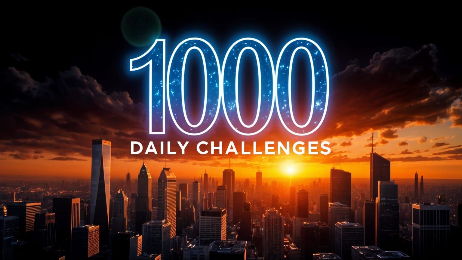 Holographic Inscription Over Modern City at Sunset