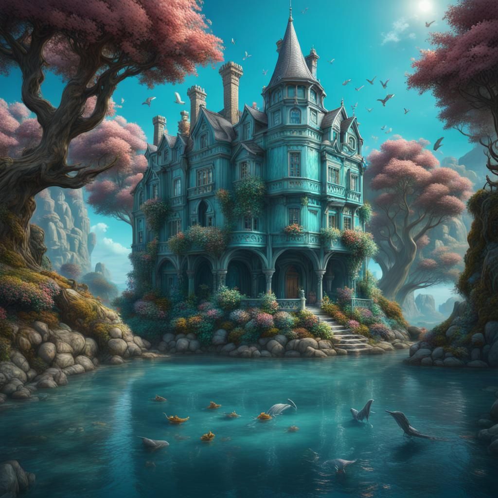 White Manor by Turquoise Sea: Fantasy Concept Art