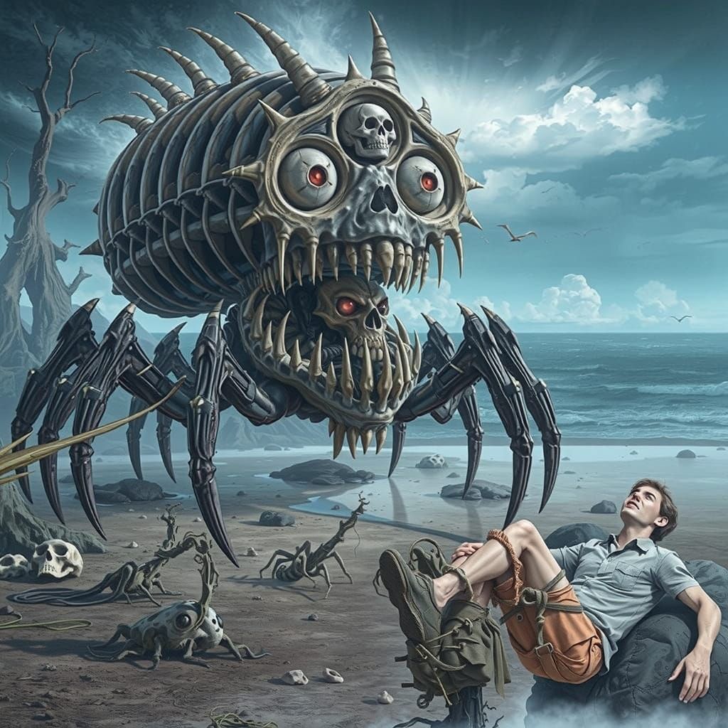 Gothic Spider Monarch Reigns Over Desolate Beach