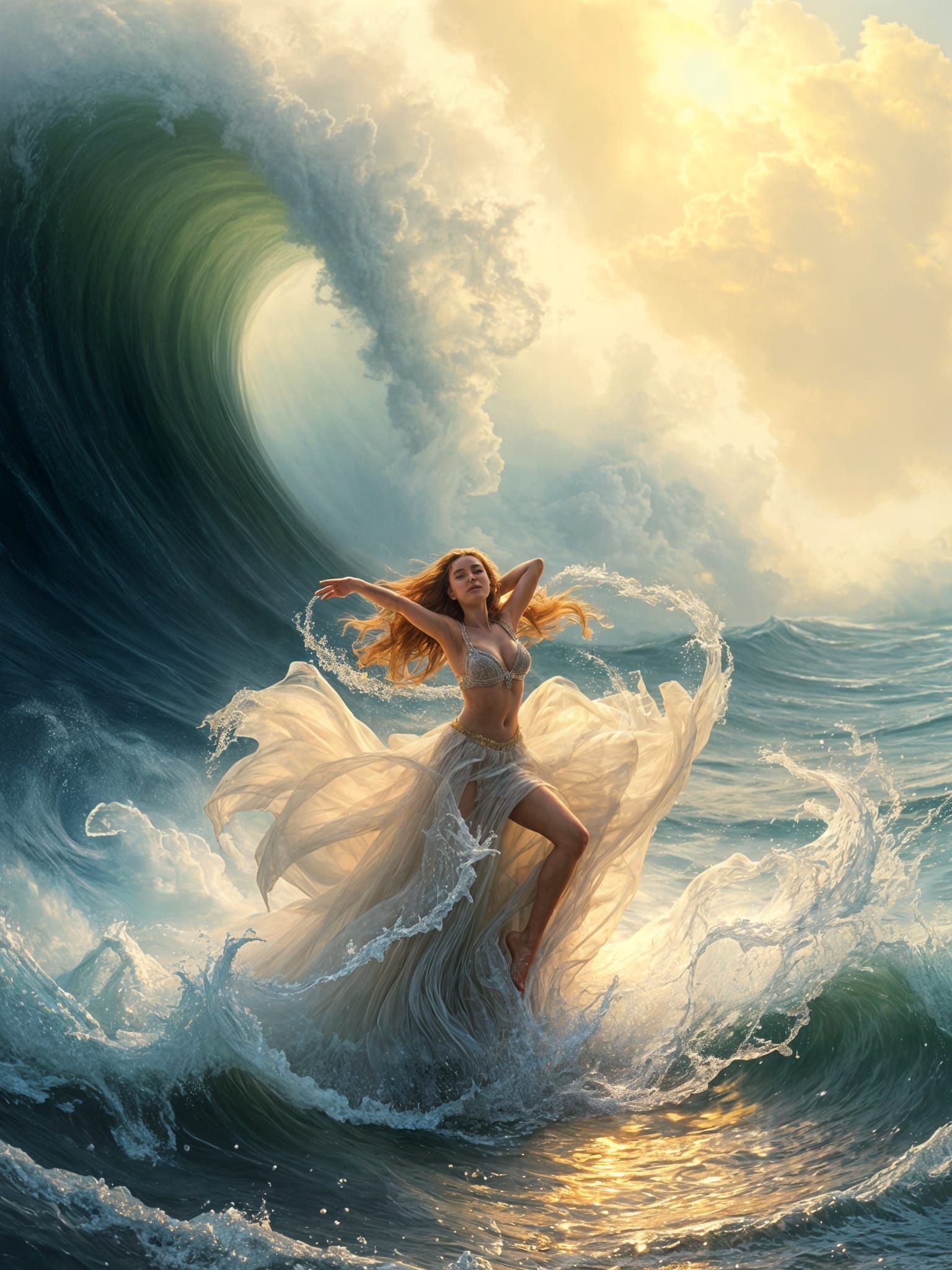 Ethereal Water Dancer in a Luminist Fantasy