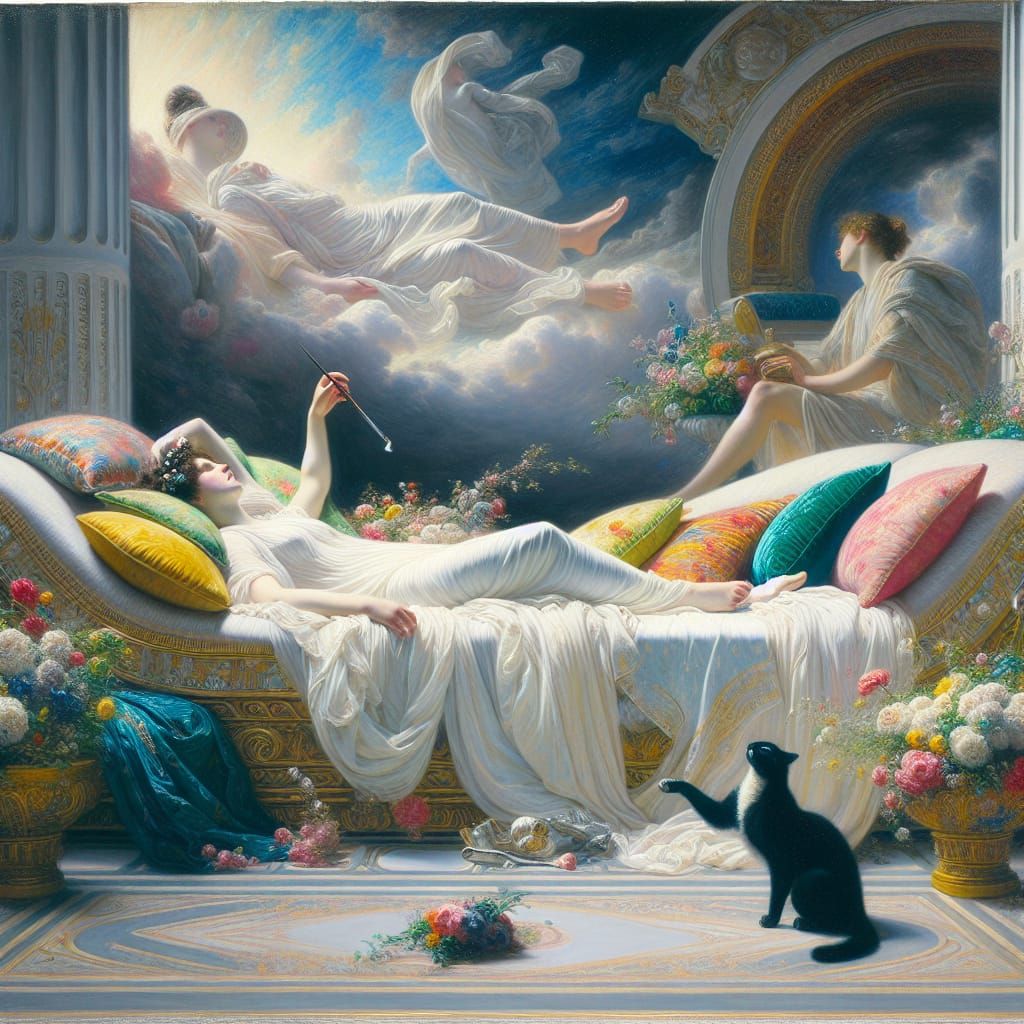 Reclining Woman in Luxurious 19th Century Style