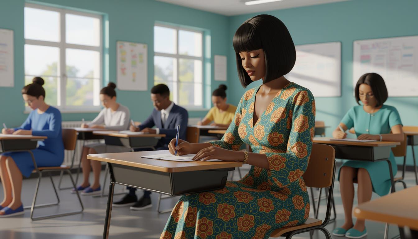 African Woman in Ogirika Dress Studying in Classroom