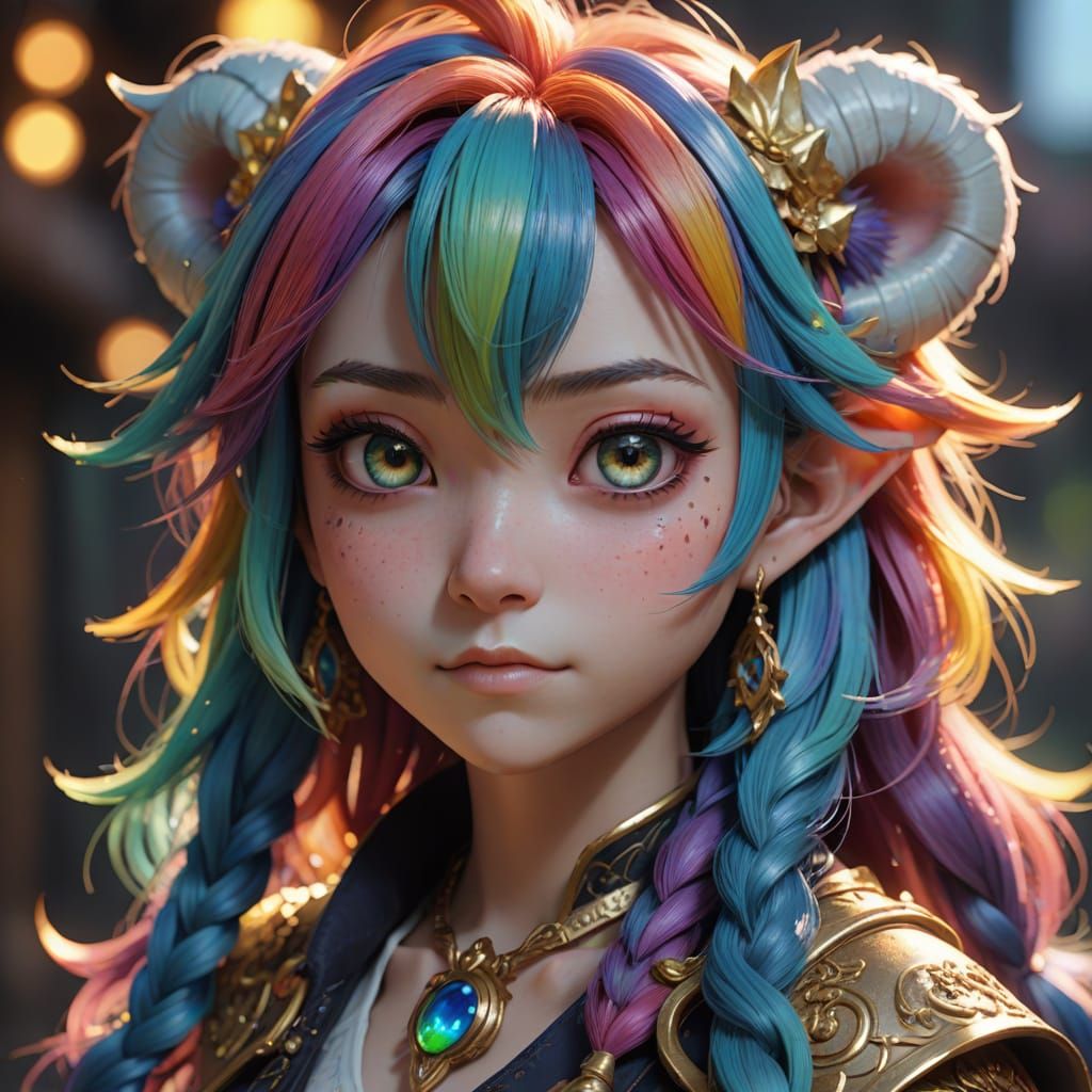 Playful Rainbow Troll in Detailed 3D Anime Art