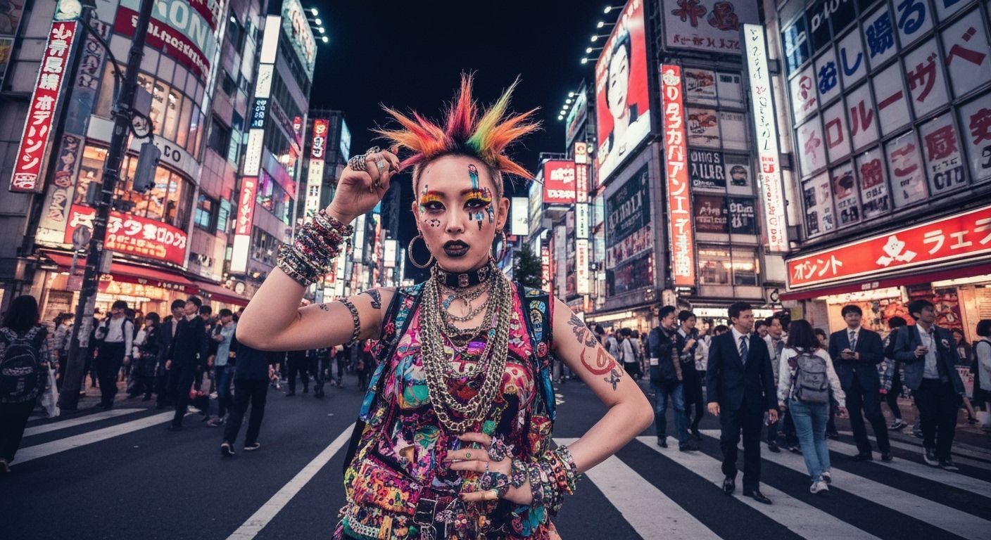 Vibrant Gyaru Girl in Shibuya Street Style
