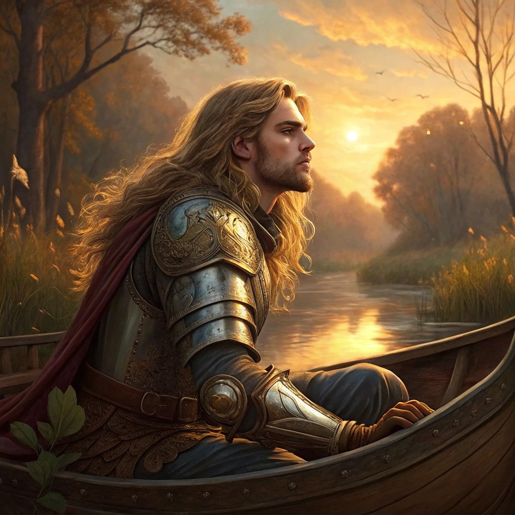 Wounded Knight in Boat: A Pre-Raphaelite Scene