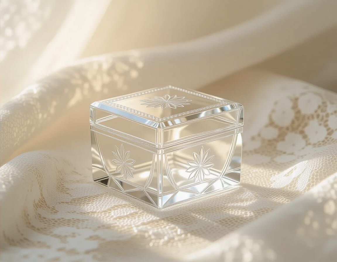 Delicate Blown Glass Box on Lace Table
