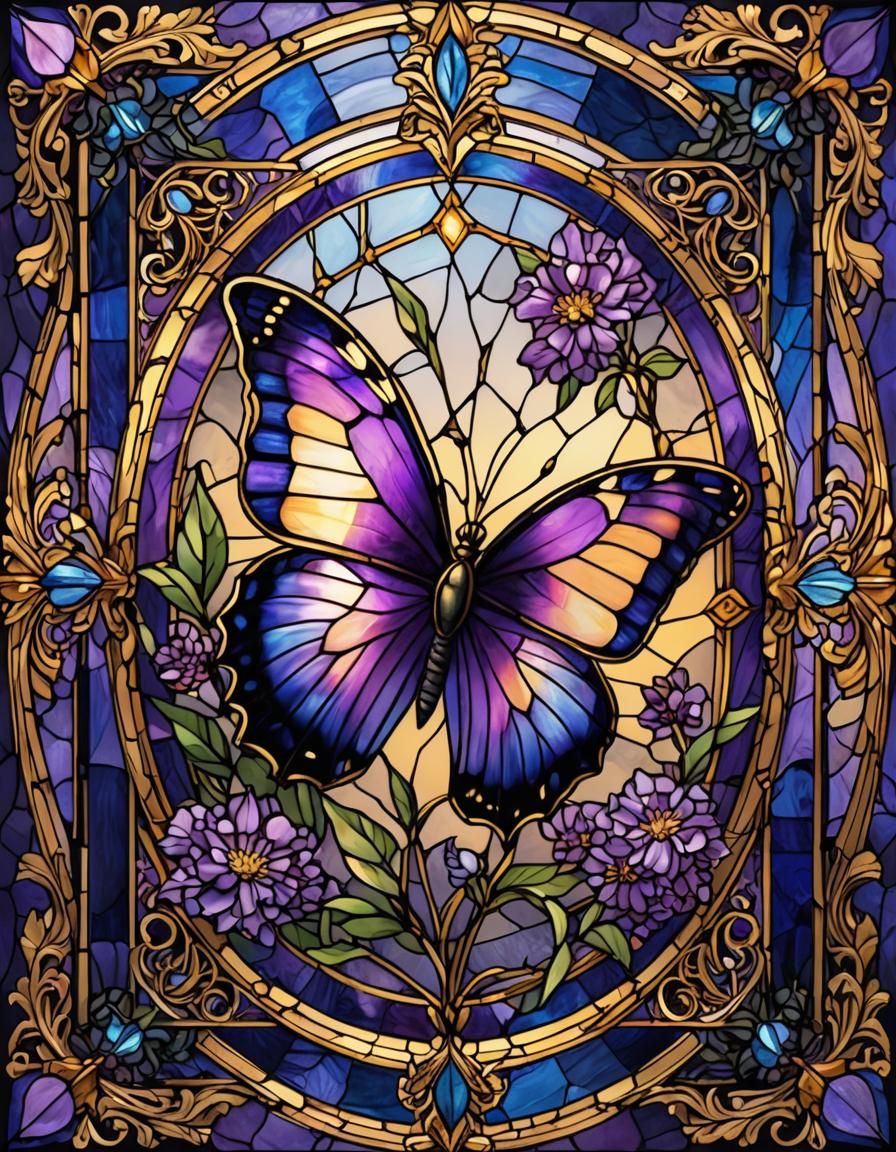 Vibrant Butterfly Bush in Digital Stained Glass Art