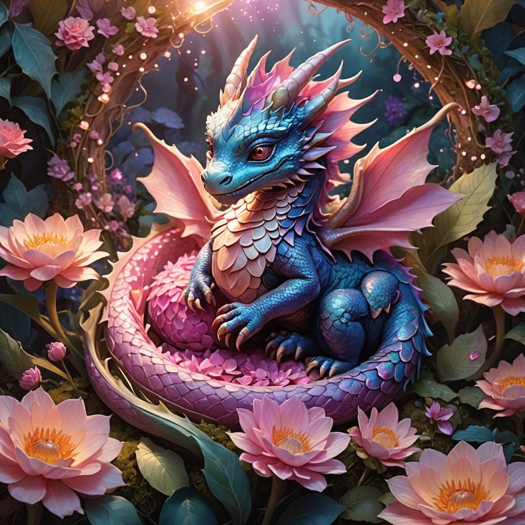 Baby Dragon Dream in Fairy Flower