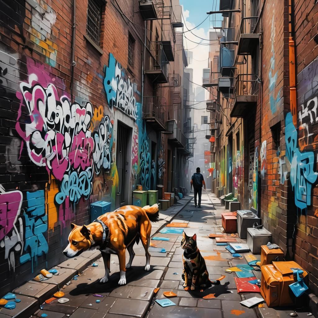 Dog in Cityscape: Graffiti Splash Art