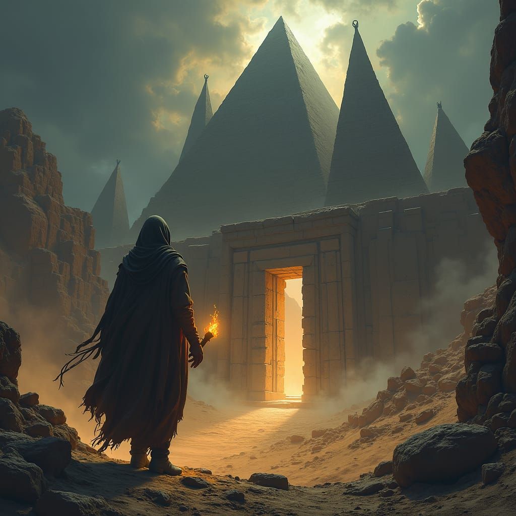 Ruined Desert City of the Gods at Night