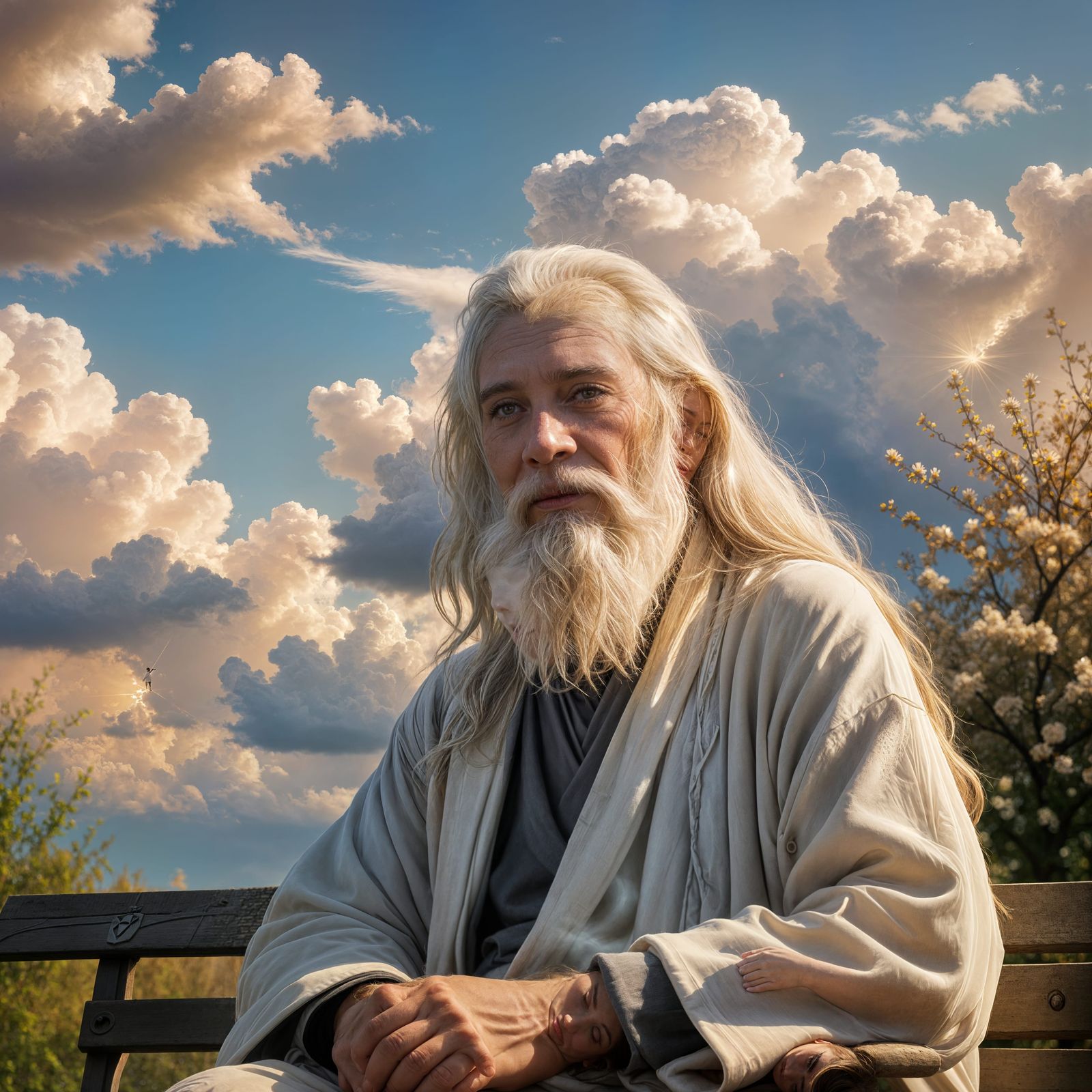 Ancient Sage Man Contemplates Heavenly Sunshine