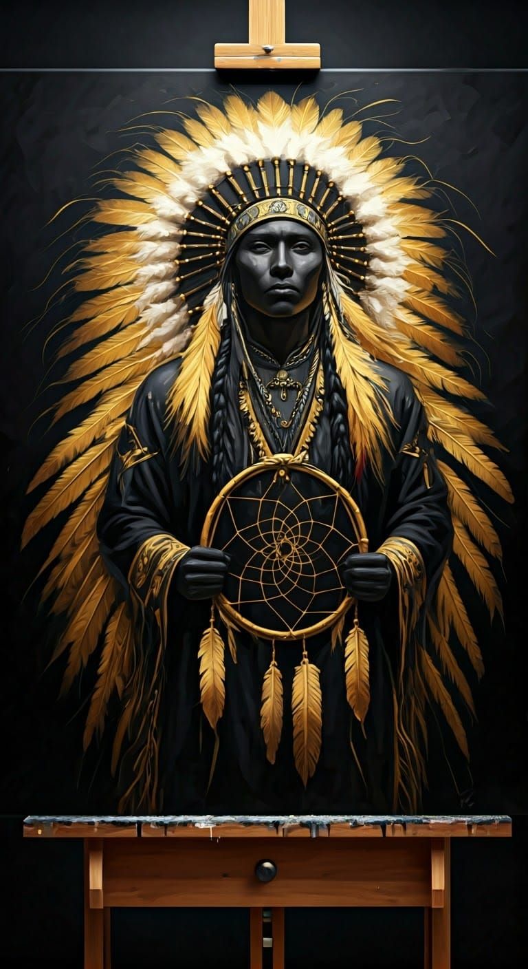 Native American Dancer in Gold Regalia Painting